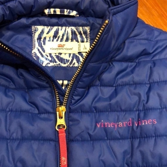 Vineyard Vines Quilted Vest Blue Pink Large 14 - Picture 4 of 8
